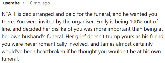 OP was invited by the person who had organized the funeral.