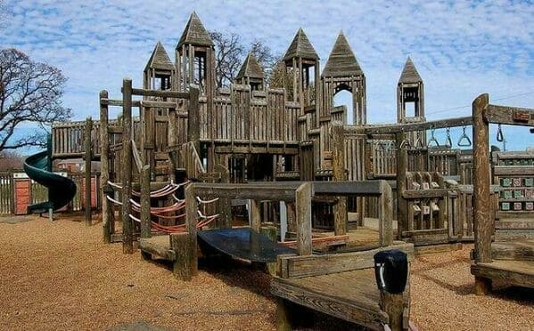 Playgrounds made of wood.