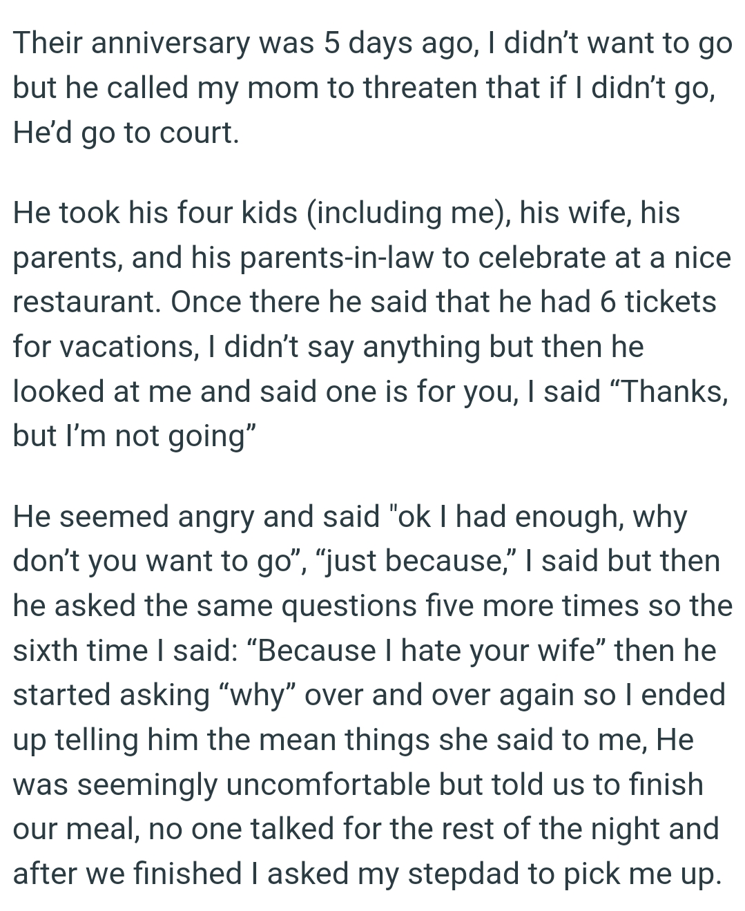 The OP ended up telling his dad the mean things his wife said to him