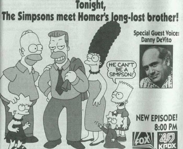 23. A newspaper ad for the latest episode of The Simpsons in 1991