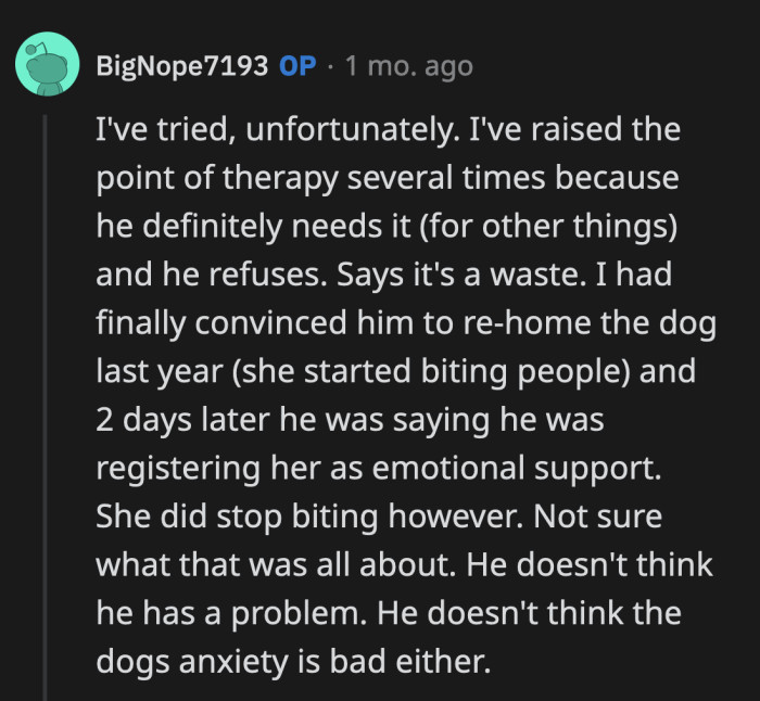 OP tried to approach her husband about going to therapy but he unfortunately thinks it's a waste