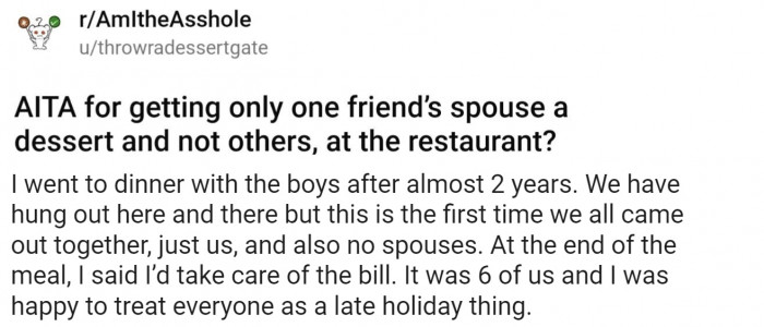 For the first time in 2 years, OP and his friend group finally got to go out for dinner without their spouses or families