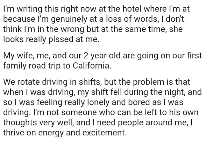 The OP, his wife and their 2 year old are going on their first family road trip to California