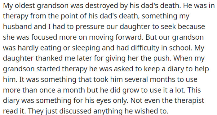 OP's oldest grandson struggled immensely after his dad's death and it was a challenge to convince her daughter to seek therapy for him