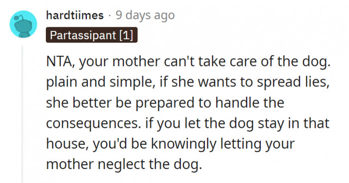2. If she really wanted a pet, she should have just said so rather than damager her daughter's reputation