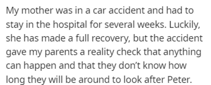 OP's mother got into a car accident recently and it gave her parents a reality check