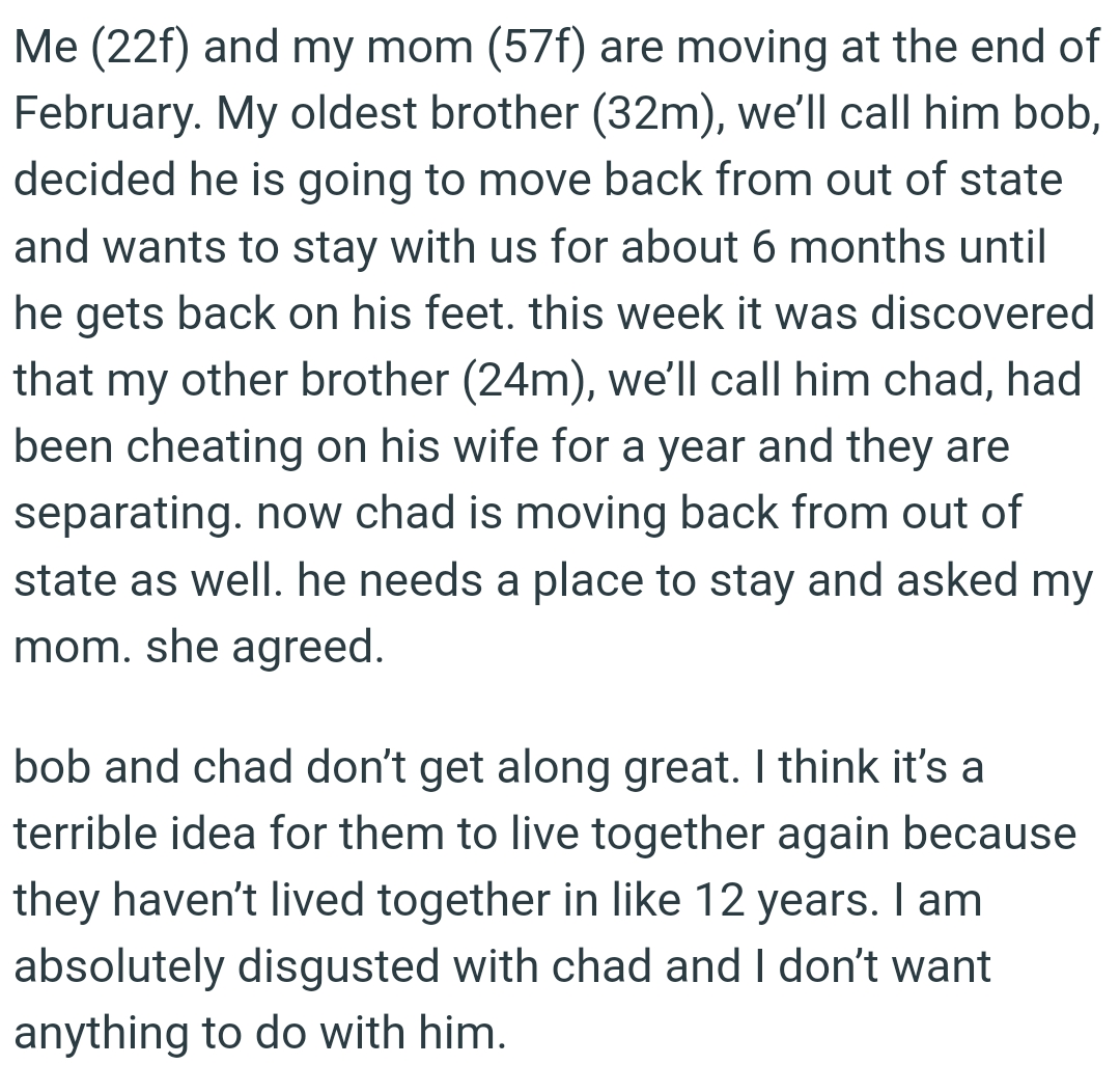 OP's brother are moving into the house