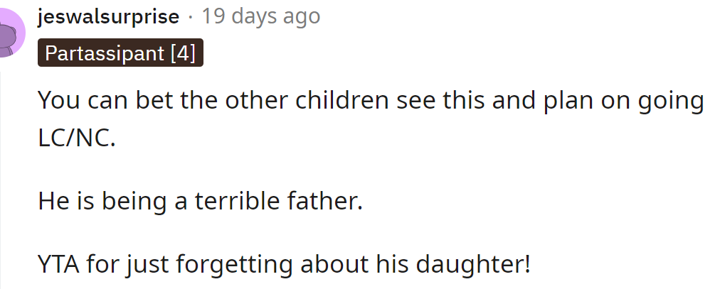 The OP just forgot about his daughter