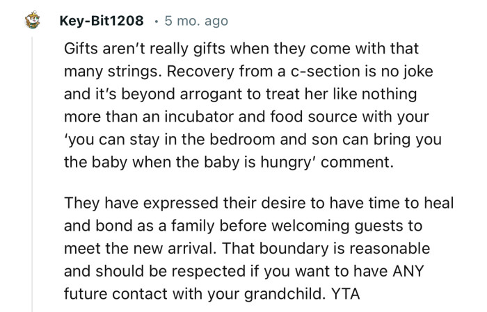 “That boundary is reasonable and should be respected if you want to have ANY future contact with your grandchild.“