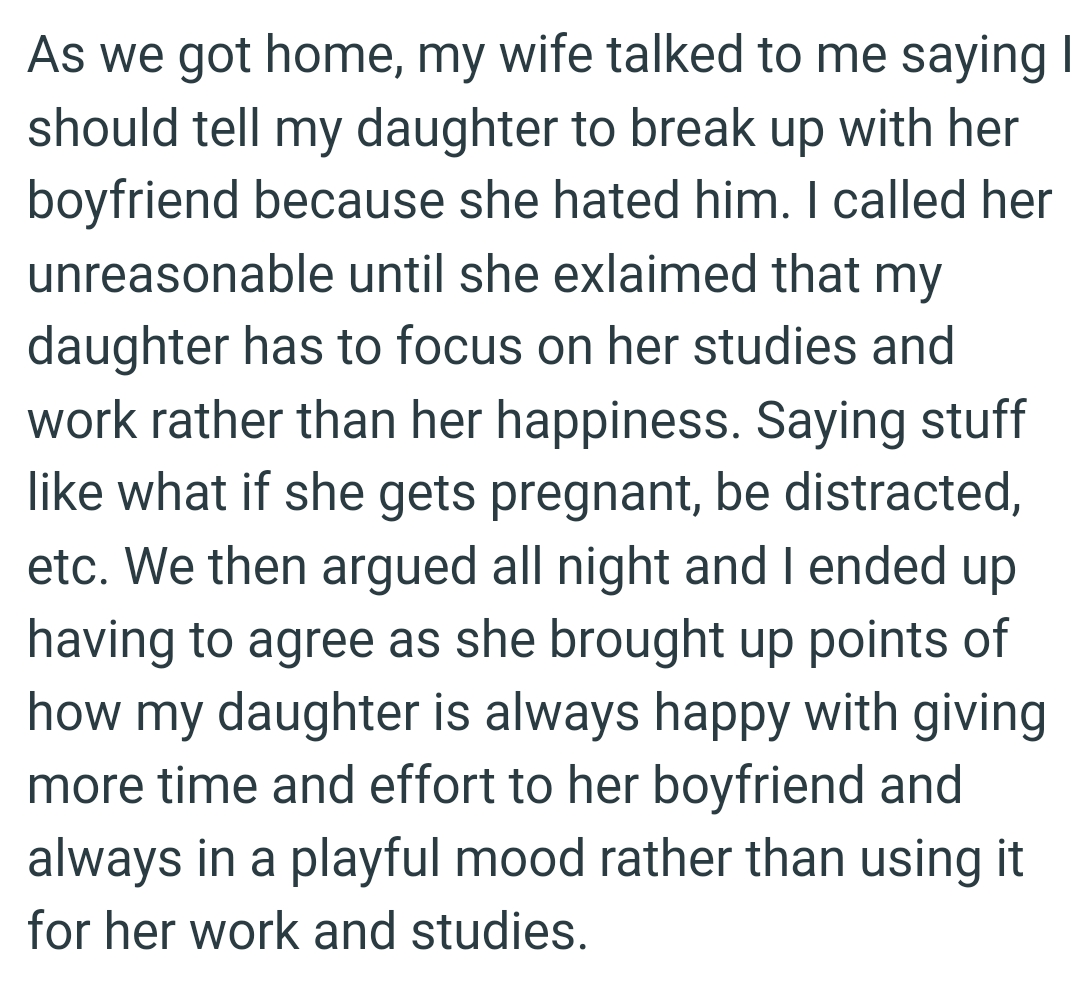 OP's daughter is always happy with giving more time and effort to her boyfriend