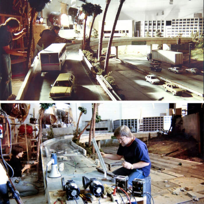 7. These artists were working on the model of a city that was destroyed in Terminator 2: Judgment Day.