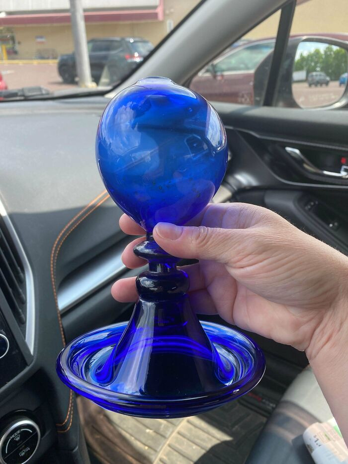 25. Blue Glass Thing Found At Goodwill. About 5 Inches High With A Hole In Top