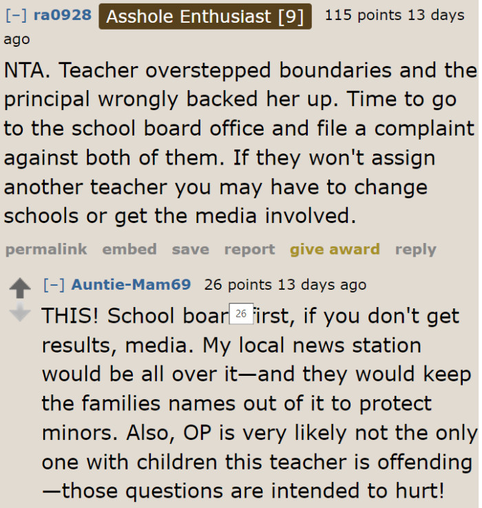 Some concerned users want the OP to raise the issue to the school board.