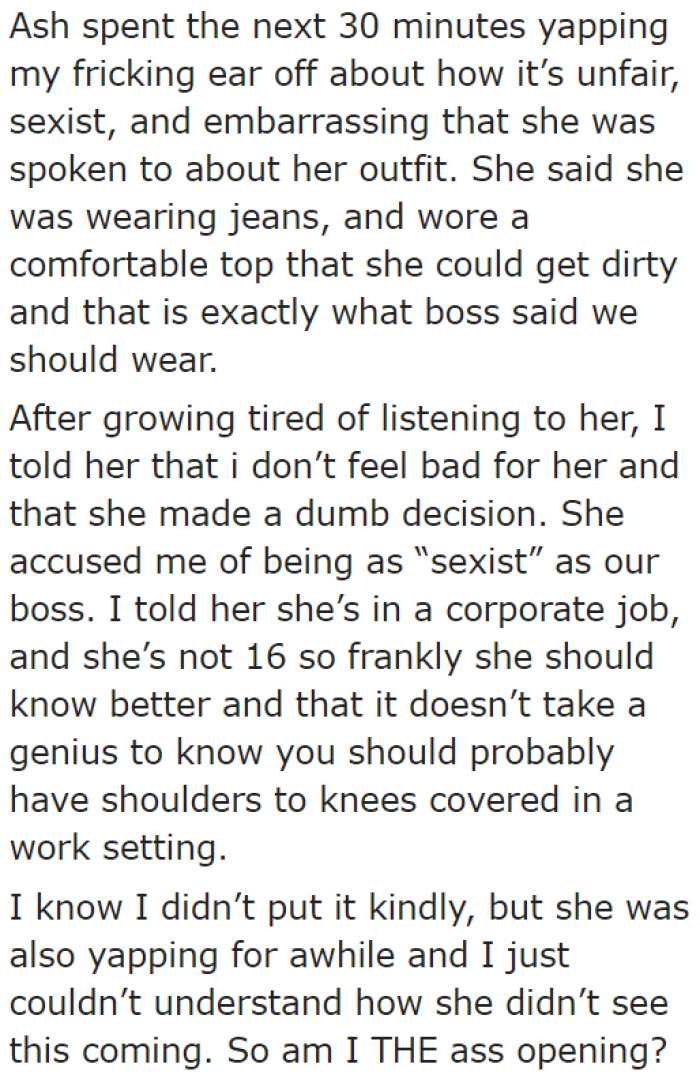 Woman Calls Close Coworker Sexist For Not Supporting Her When Their