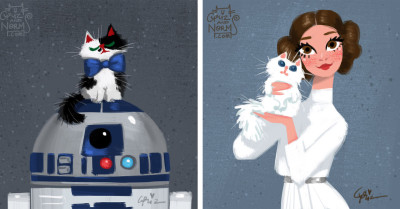 Wonderful Illustrations Of Star Wars Characters And Cats That Would Suit Them Best
