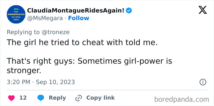 14. Attention cheaters, beware of girl-power alliances!