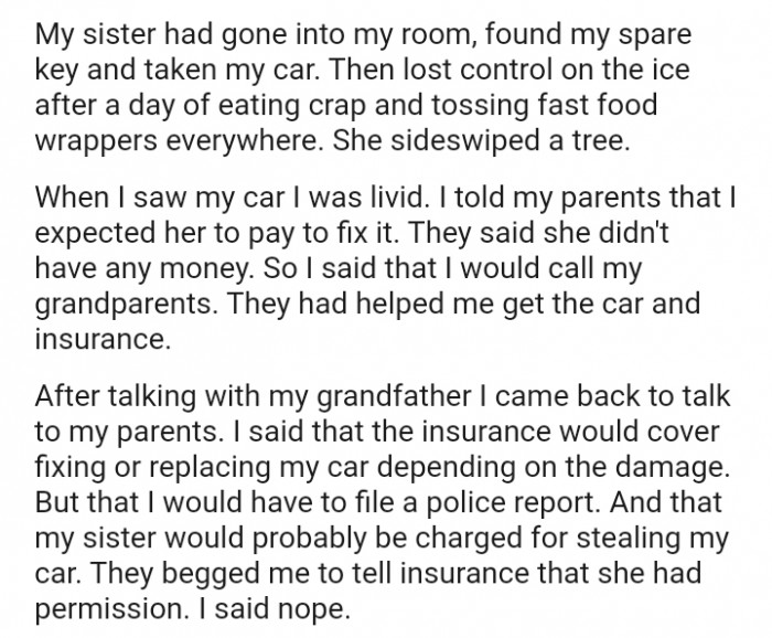 Her grandparents had helped her get the car and insurance.