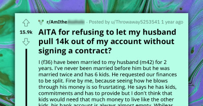 Woman Requests A Contract Be Signed Before Borrowing $14k To Her Husband, Gets Accused Of Making The Whole Thing Difficult