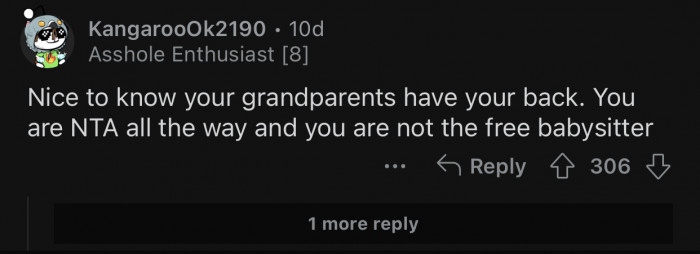 Op has every right to distance herself from any of the blame.
