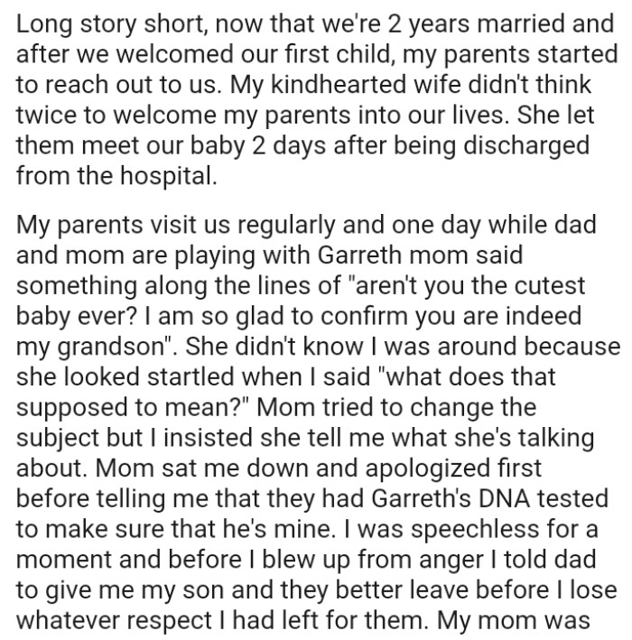 OP's kind hearted wife let OP's parents meet their baby two days after being discharged from the hospital