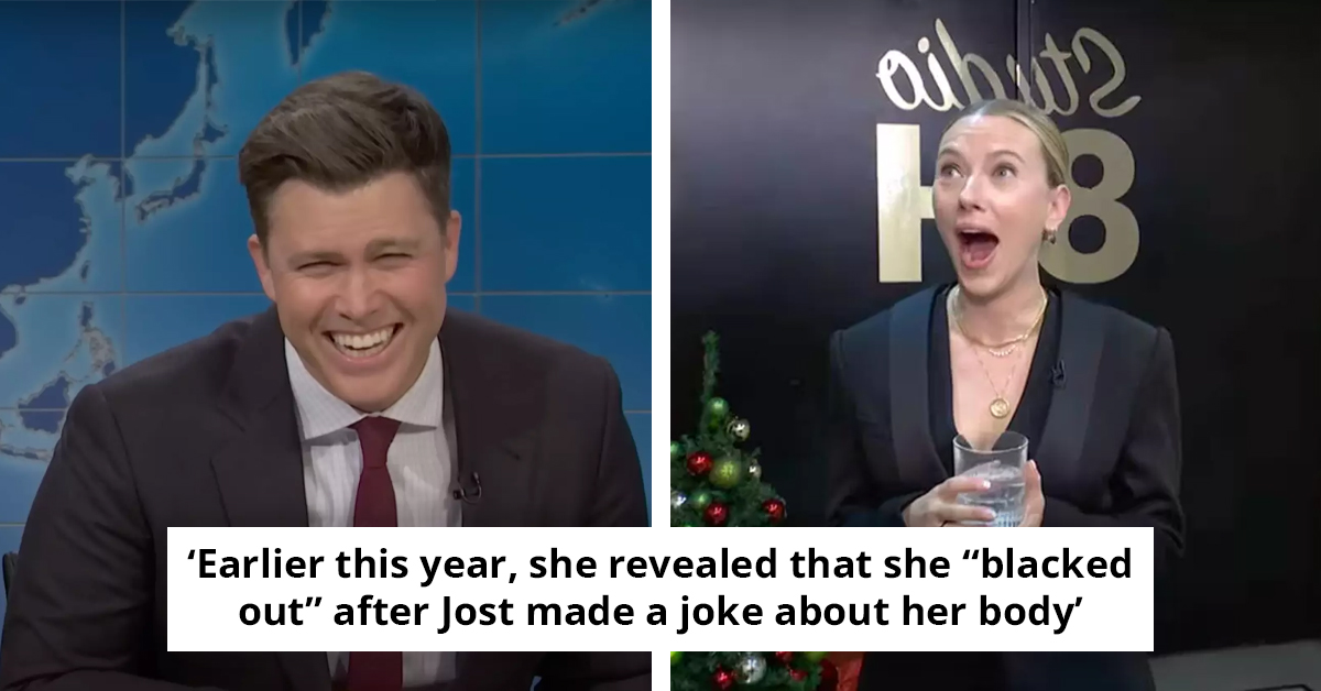 Check Out Scarlett Johansson's Live Reaction As Husband Colin Jost Roasts Their Marriage On-Air
