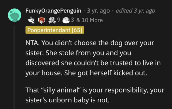 Stealing OP's dog and leaving it to the elements is what got her sister kicked out. 100% not OP's fault.