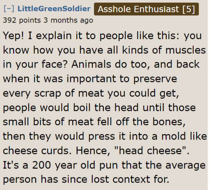 Another user further explains head cheese.