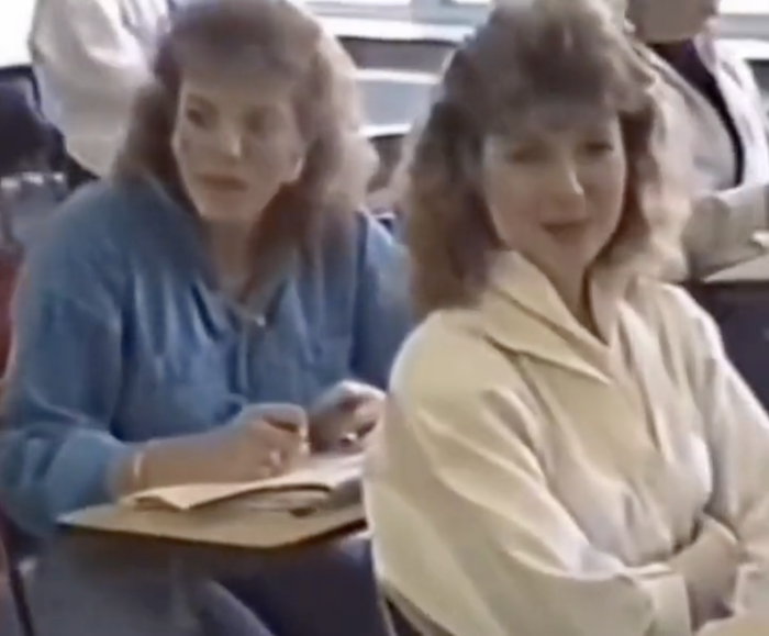 The video quality isn't the best, but that's what everyone's hair actually looked like back then!