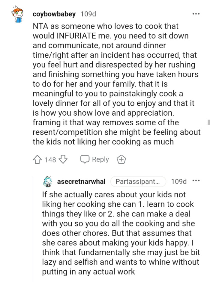 Redditor Tells Wife Who Cant Cook To Save Her Life To Stop Helping Him Cook Wife Calls Him 9161