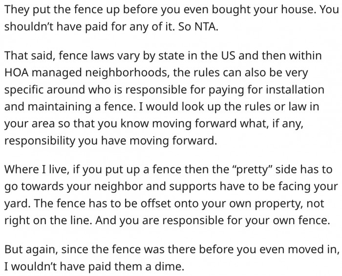 13. She should check what the fence laws in her state say.