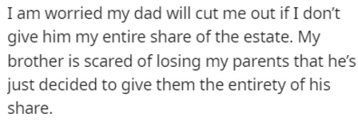 OP is worried that her dad will cut her out if she doesn't give him the money