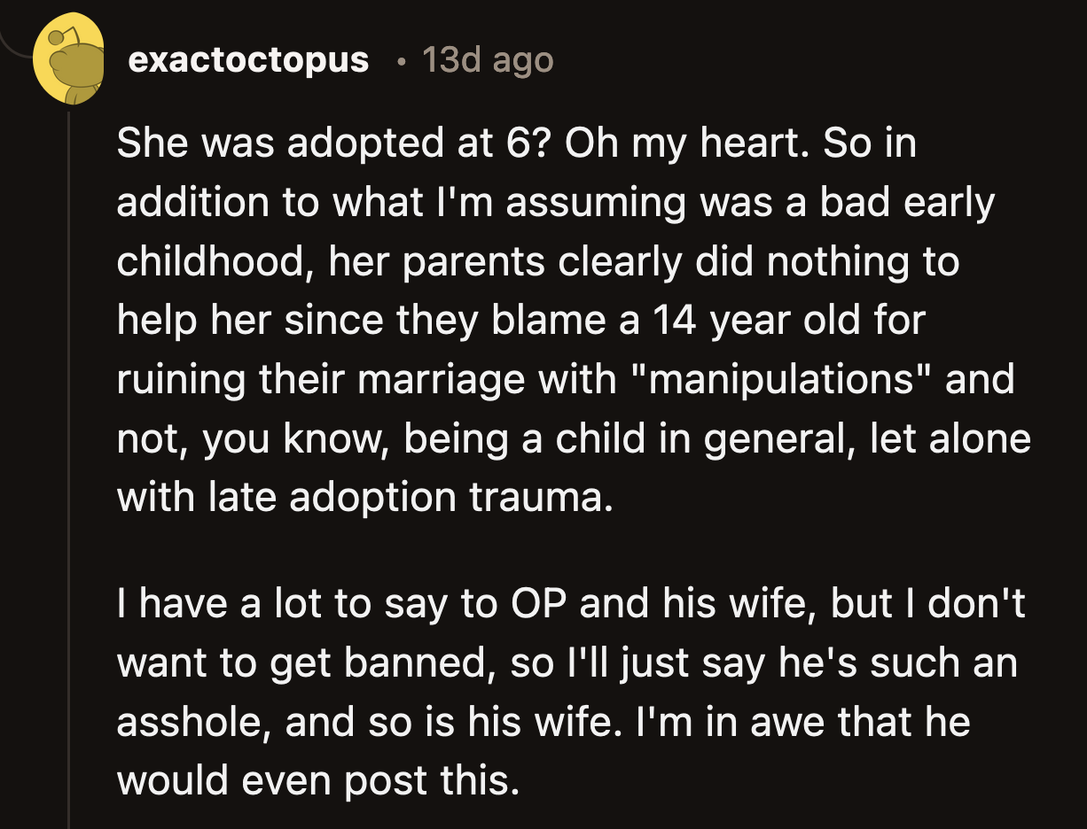 Redditors had plenty to say about OP and his wife, but they would get banned or suspended if they spoke candidly.