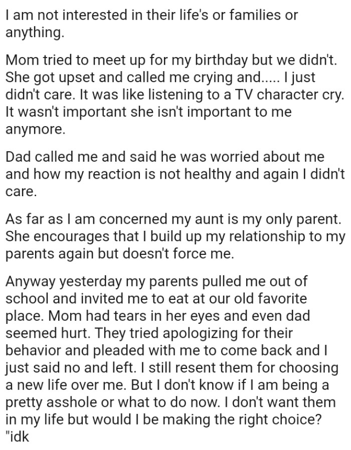 As far as the OP is concerned, her aunt is her only parent