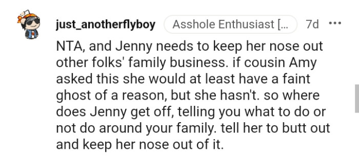 Jenny cannot tell what or what not to do