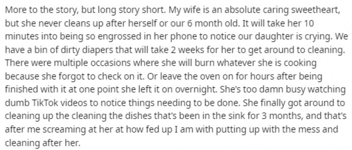 OP started out the story by explaining that his wife isn't exactly the most responsible person in the world.