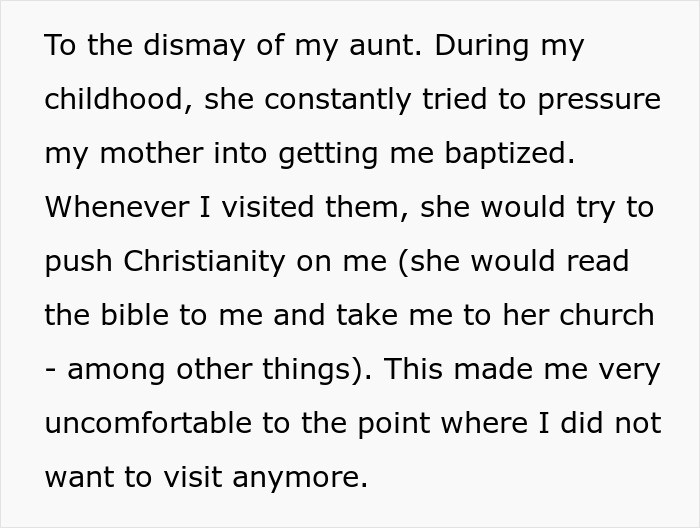 She would try to push Christianity on the OP