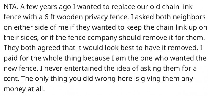 18. It was wrong of her to pay the neighbour.