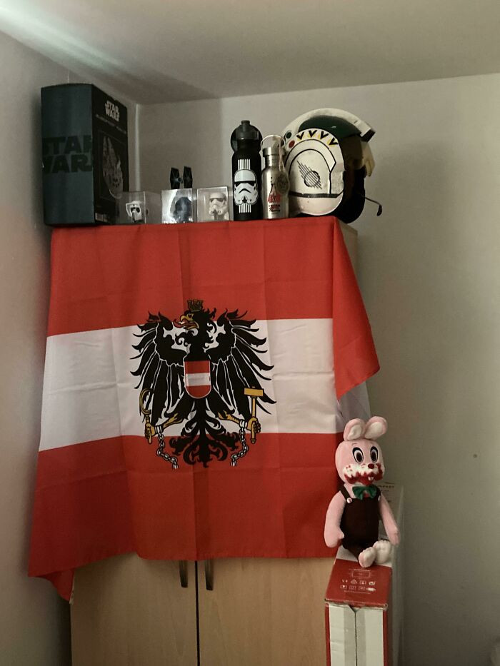 32. The landlord of the house I share with others has instructed me to remove my flag; otherwise, I could face eviction. I am from Austria. I'm uncertain whether I should feel insulted or amazed by his lack of intelligence.