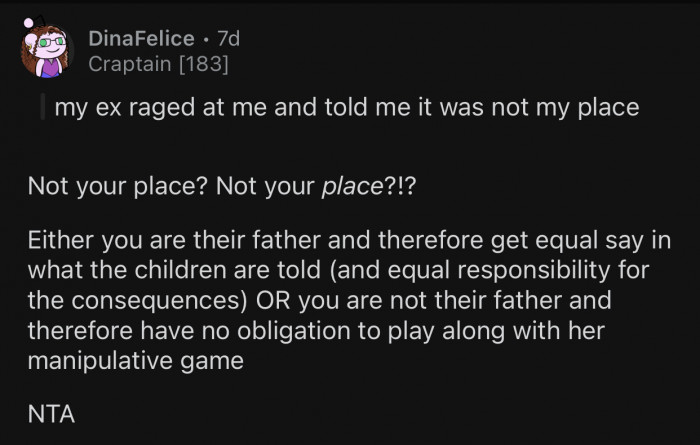 OP has every right not to play along.