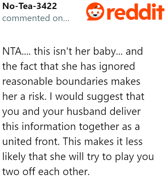 The OP and her husband need to be a team in setting boundaries to protect their child.