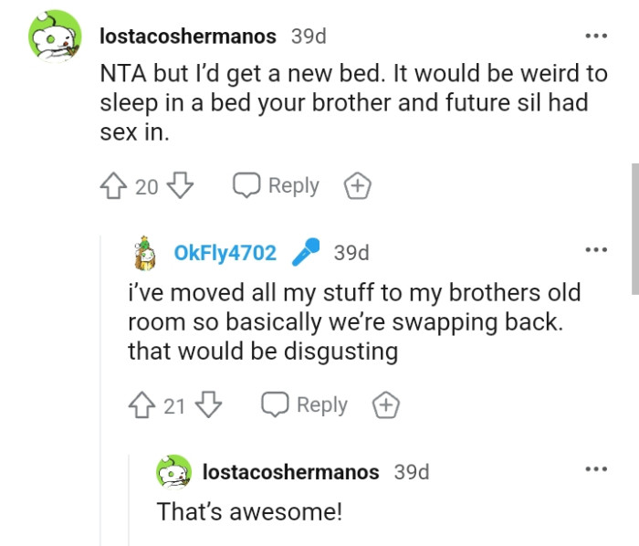 This Redditor would go ahead to change the bed that they used