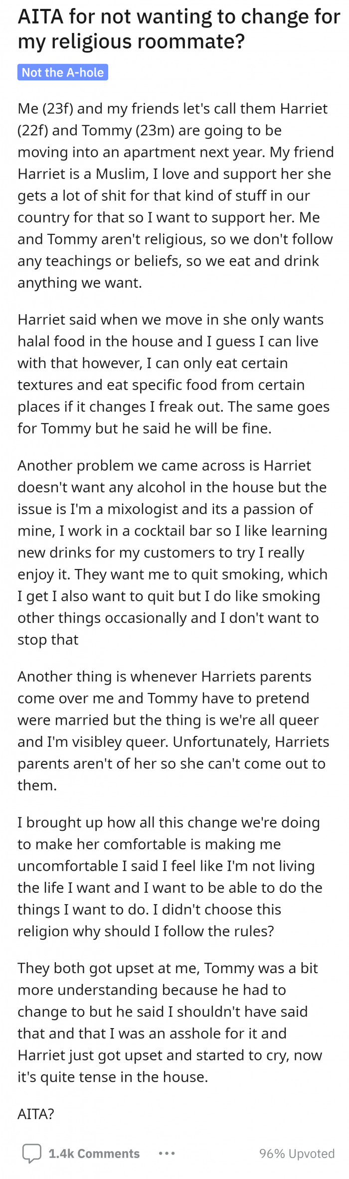 Woman Asks Reddit If She Was Wrong For Not Changing Her Lifestyle To