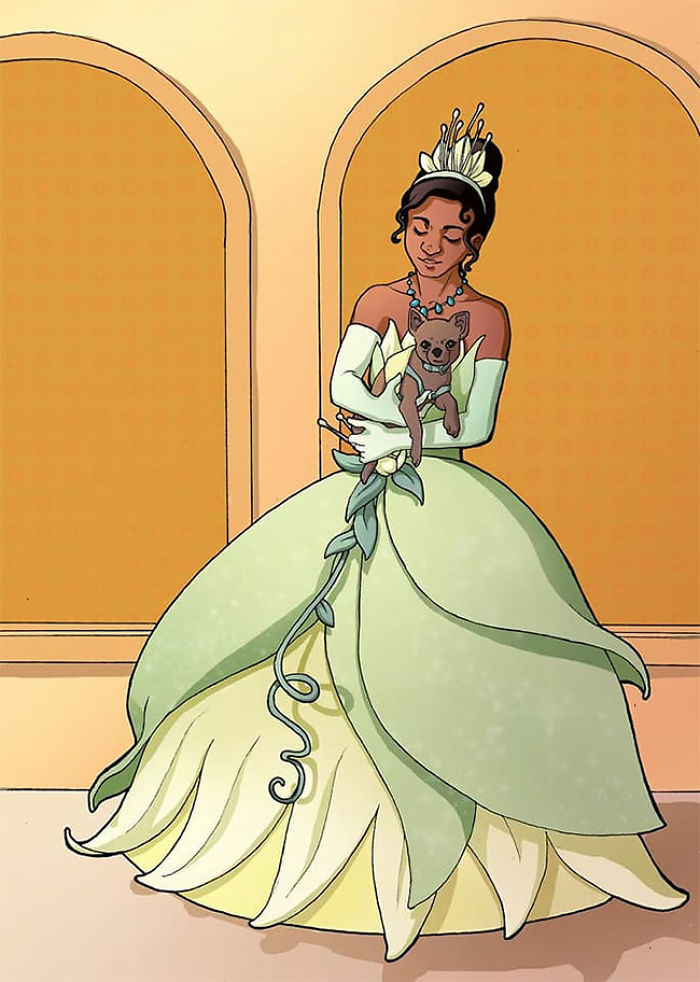 Artist Illustrates Disney Princesses With Service Dogs, Conveying A ...