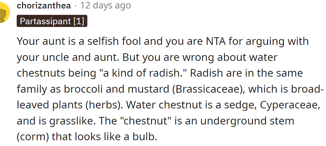 The aunt is selfish, and the OP is NTA