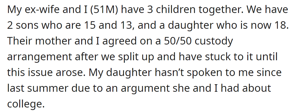 The OP said his daughter hasn't spoken to him for a year: