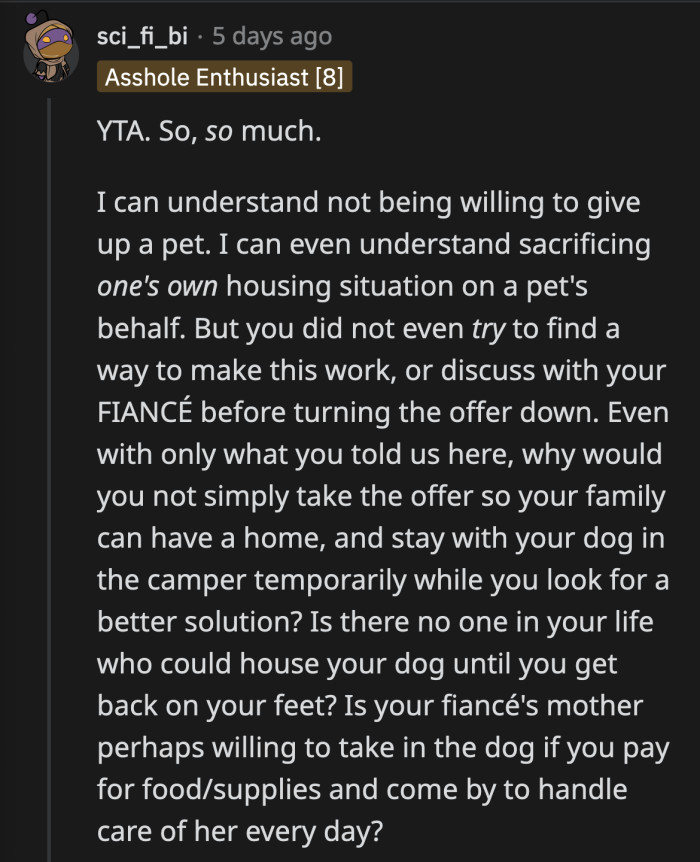 The least he could have done was talk to his fiancé about his dilemma as it affects their whole family, but no. Choosing the worst option is apparently the way to go.