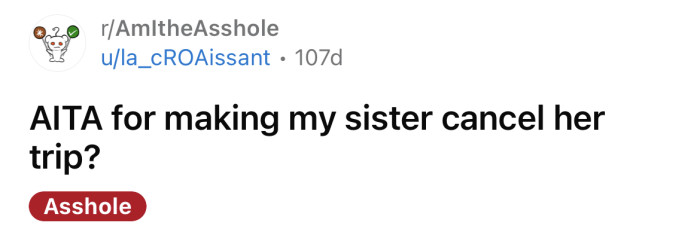 Redditor Asks If She's An A**hole For Making Her Sister Cancel Her ...