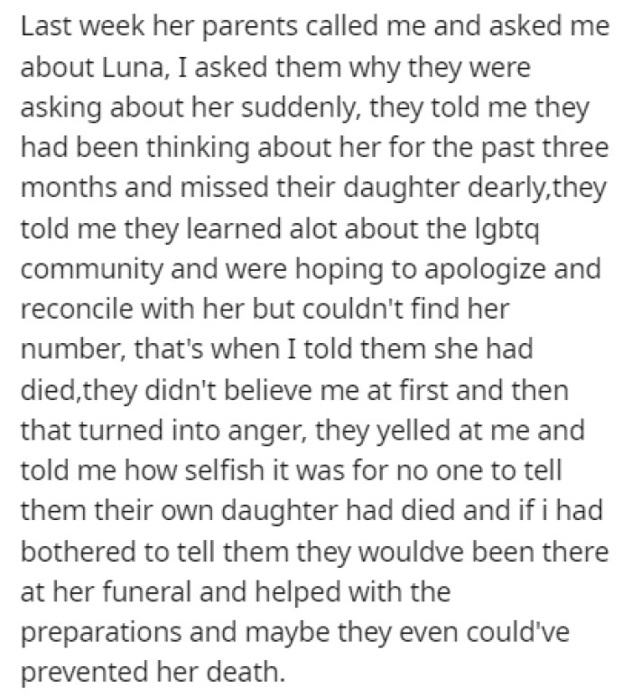 Recently, OP got a phone call from Luna's parents