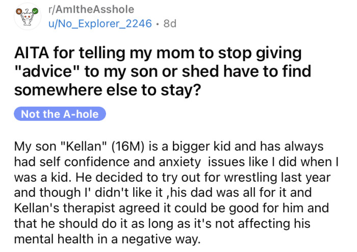 The OP shared a story about her mother giving unsolicited and hurtful "advice" to her son.