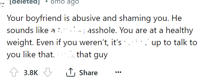 The boyfriend is abusive and shaming the OP